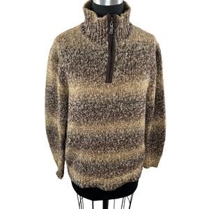 Vintage GAP Brown Knit Striped 1/4 Zip Turtleneck Pullover Sweater M Medium